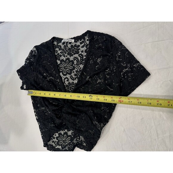 Vintage black sheer lace top, sexy see-through floral mesh blouse, gothic y2k L - Picture 7 of 9